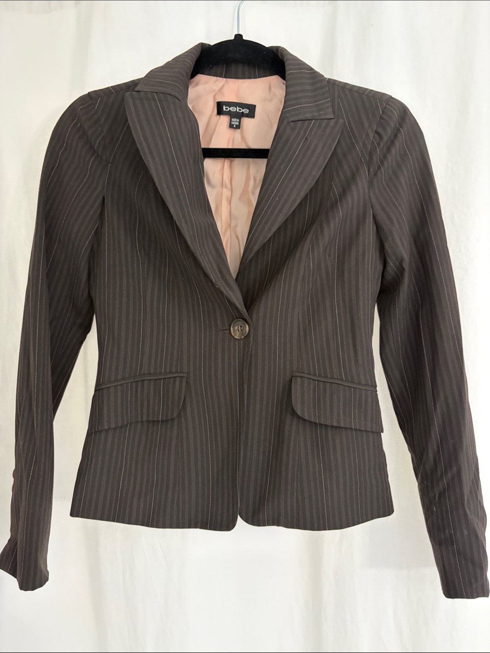 bebe Dark Brown Pinstripe Single-Button Blazer